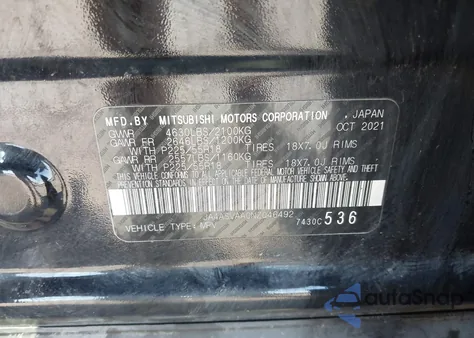 2022 Mitsubishi Eclipse Cross Le из США, поврежденный, VIN JA4ASVAA0NZ046492